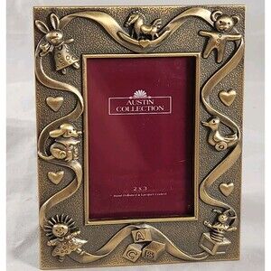Brass 3 x 2 3D Baby Photo Frame Austin Collection Nursery Teddy Toys Blocks